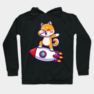 Cute Corgi Dog Dabbing On Rocket Cartoon Hoodie